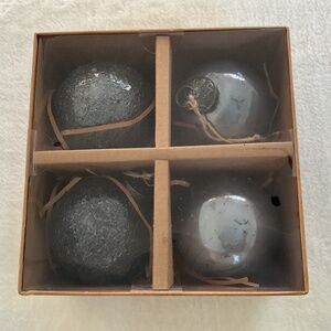 New Pottery Barn German Glitter Mercury Ornaments Set of 4 Gray Unopened